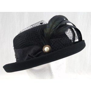 VTG Deborah Rhodes Mocha Feathered Sunday Hat | Black